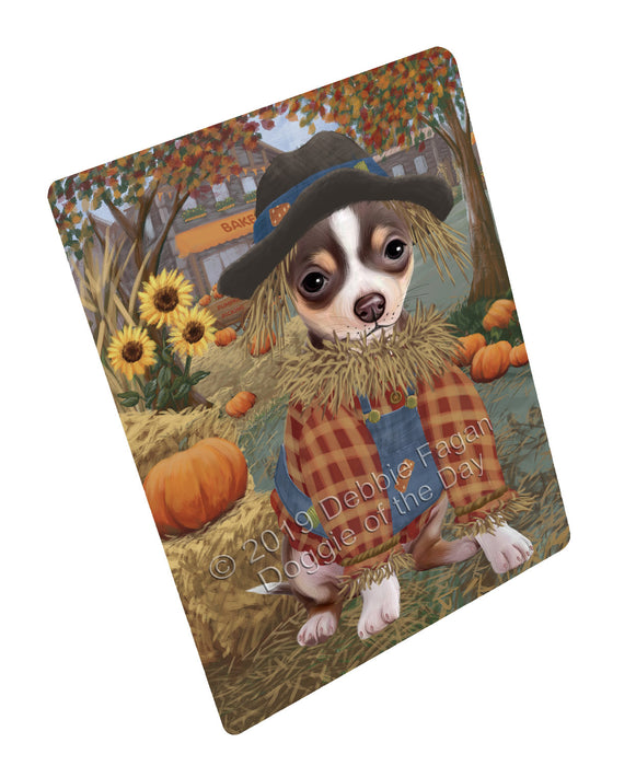 Halloween 'Round Town And Fall Pumpkin Scarecrow Both Chihuahua Dogs Large Refrigerator / Dishwasher Magnet RMAG104724