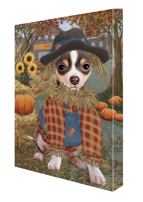Halloween 'Round Town And Fall Pumpkin Scarecrow Both Chihuahua Dogs Canvas Print Wall Art Décor CVS140030