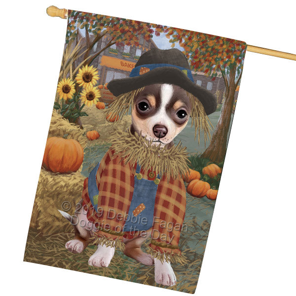 Halloween 'Round Town And Fall Pumpkin Scarecrow Both Chihuahua Dogs House Flag FLG65705