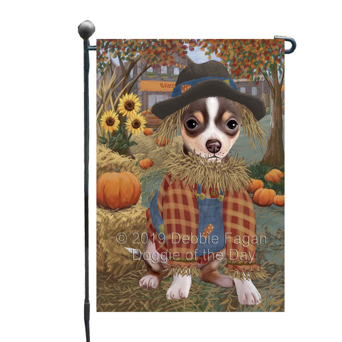 Halloween 'Round Town And Fall Pumpkin Scarecrow Both Chihuahua Dogs Garden Flag GFLG65649