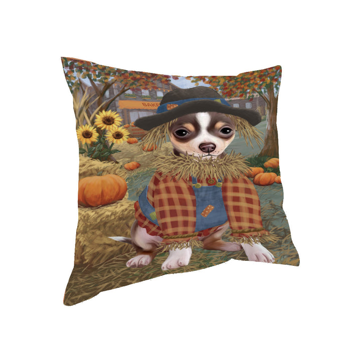 Halloween 'Round Town And Fall Pumpkin Scarecrow Both Chihuahua Dogs Pillow PIL82596