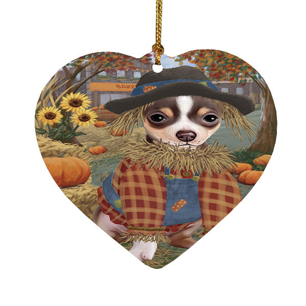 Fall Pumpkin Scarecrow Chihuahua Dogs Heart Christmas Ornament HPOR57549