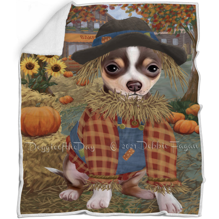 Halloween 'Round Town And Fall Pumpkin Scarecrow Both Chihuahua Dogs Blanket BLNKT139403