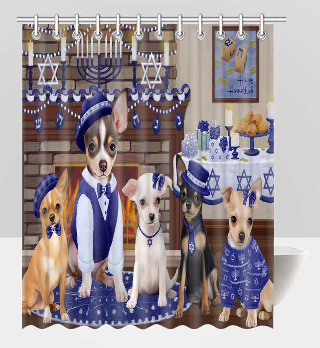 Happy Hanukkah Family Chihuahua Dogs Shower Curtain