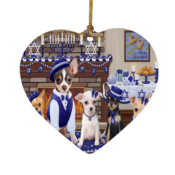 Happy Hanukkah Family Chihuahua Dogs Heart Christmas Ornament HPOR57610