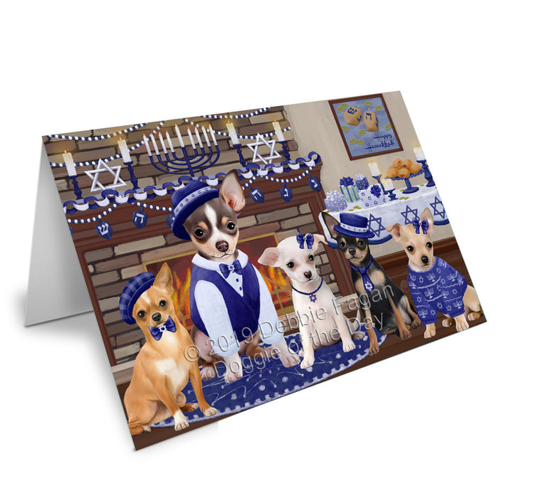 Happy Hanukkah Family Chihuahua Dogs Handmade Artwork Assorted Pets Greeting Cards and Note Cards with Envelopes for All Occasions and Holiday Seasons GCD78176
