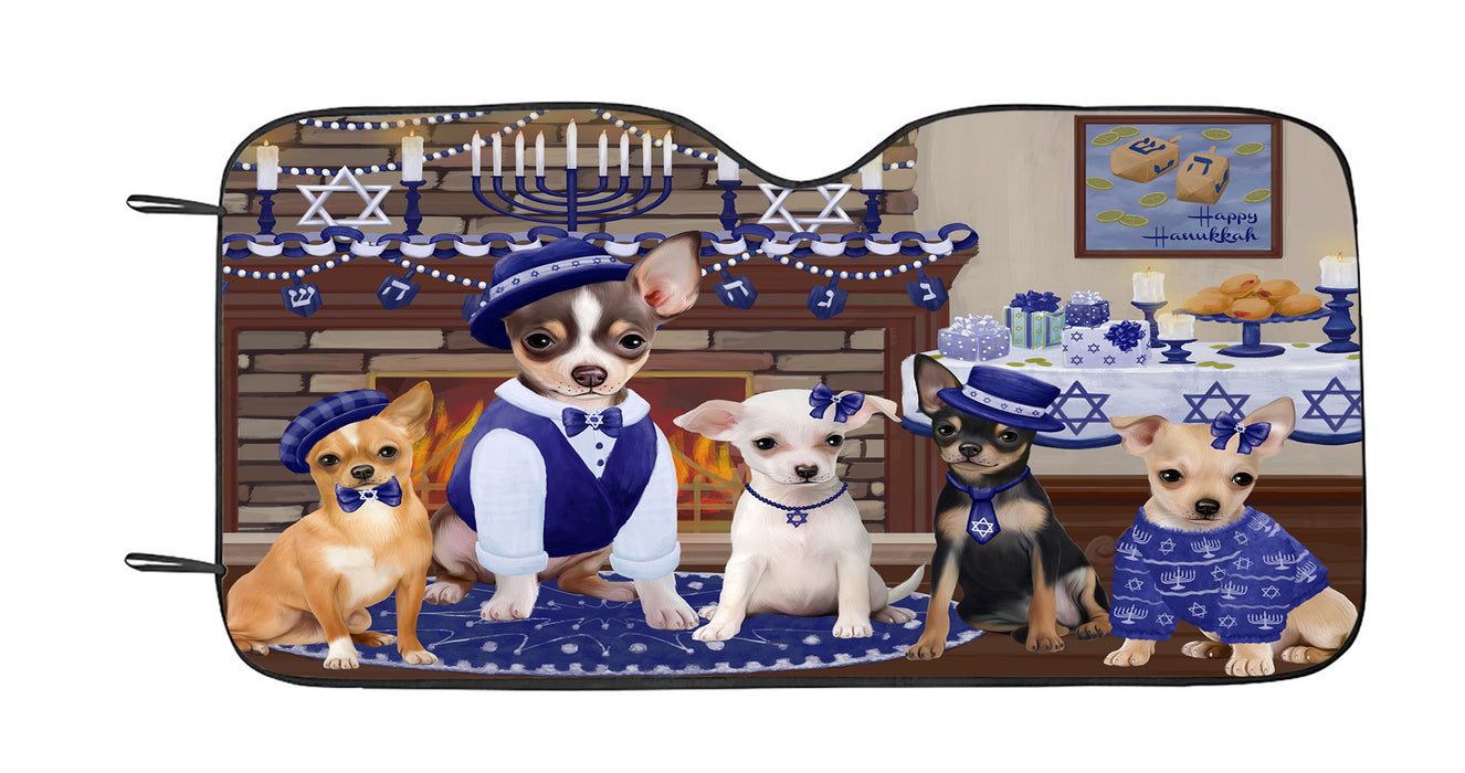 Happy Hanukkah Family Chihuahua Dogs Car Sun Shade