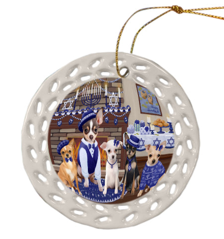 Happy Hanukkah Family Chihuahua Dogs Doily Ornament DPOR57968
