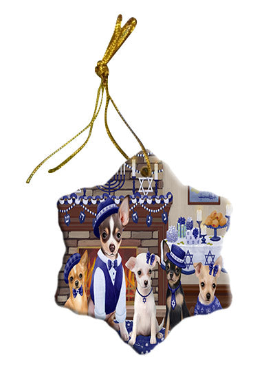 Happy Hanukkah Family Chihuahua Dogs Star Porcelain Ornament SPOR57610