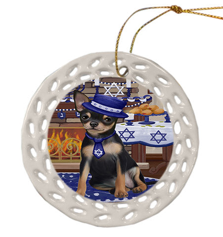 Happy Hanukkah Chihuahua Dog Ceramic Doily Ornament DPOR57666