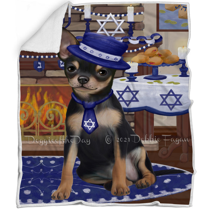 Happy Hanukkah Family and Happy Hanukkah Both Chihuahua Dog Blanket BLNKT139952