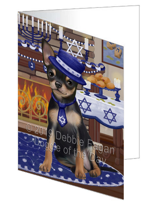 Happy Hanukkah Chihuahua Dog Handmade Artwork Assorted Pets Greeting Cards and Note Cards with Envelopes for All Occasions and Holiday Seasons GCD78344