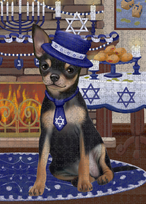 Happy Hanukkah Family and Happy Hanukkah Both Chihuahua Dog Puzzle with Photo Tin PUZL96972