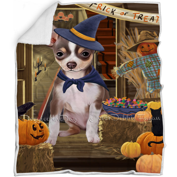 Enter at Own Risk Trick or Treat Halloween Chihuahua Dog Blanket BLNKT95052