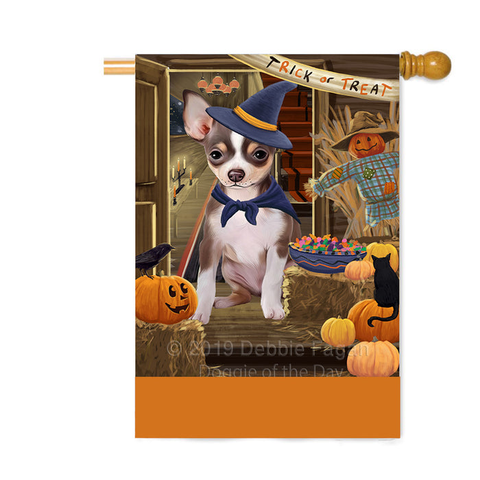 Personalized Enter at Own Risk Trick or Treat Halloween Chihuahua Dog Custom House Flag FLG-DOTD-A59594