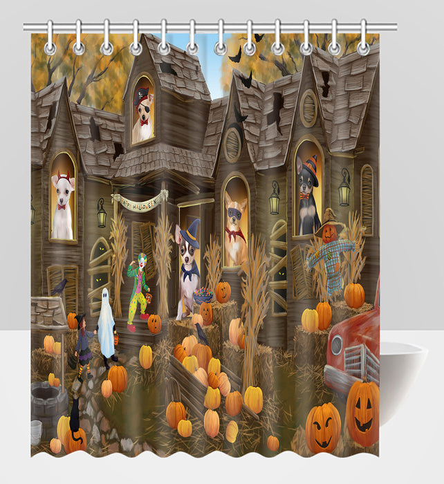 Haunted House Halloween Trick or Treat Chihuahua Dogs Shower Curtain