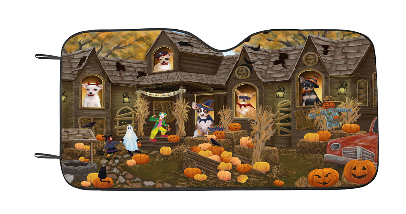 Haunted House Halloween Trick or Treat Chihuahua Dogs Car Sun Shade