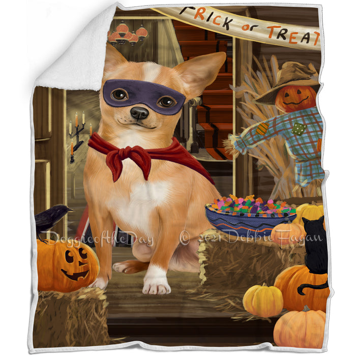 Enter at Own Risk Trick or Treat Halloween Chihuahua Dog Blanket BLNKT95061