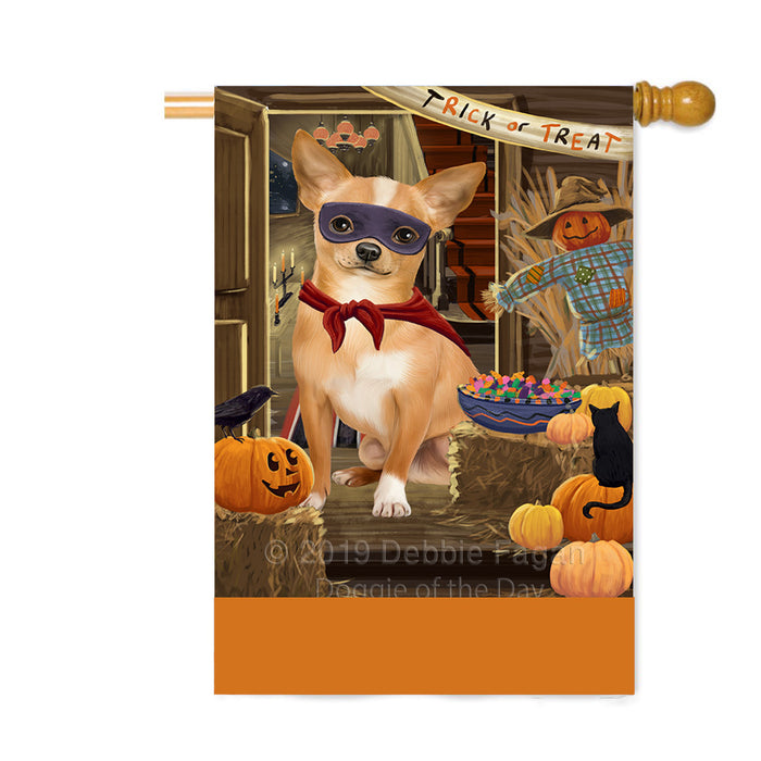 Personalized Enter at Own Risk Trick or Treat Halloween Chihuahua Dog Custom House Flag FLG-DOTD-A59596