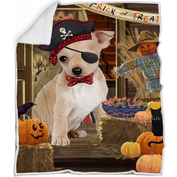 Enter at Own Risk Trick or Treat Halloween Chihuahua Dog Blanket BLNKT95070