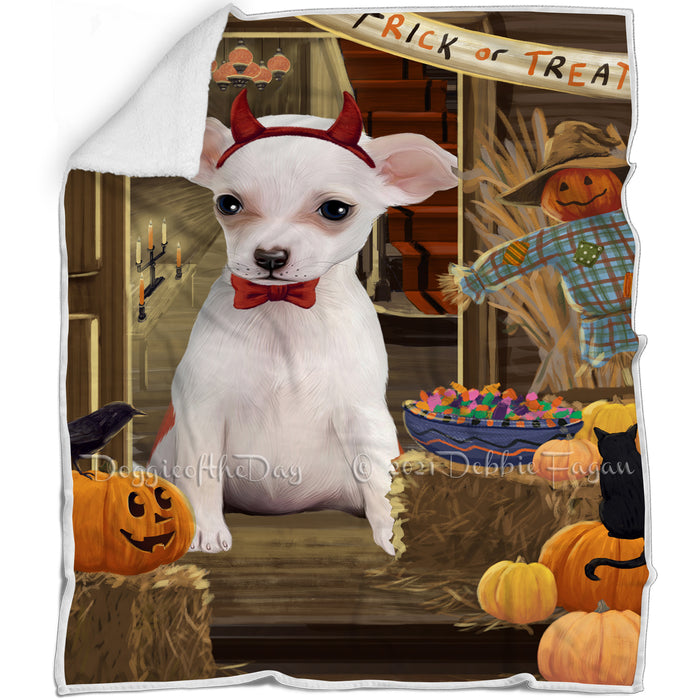 Enter at Own Risk Trick or Treat Halloween Chihuahua Dog Blanket BLNKT95079