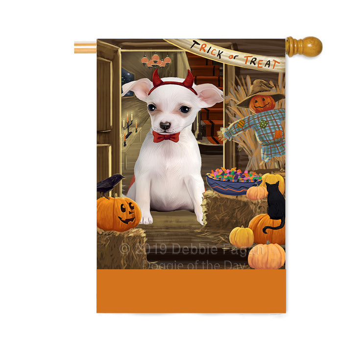 Personalized Enter at Own Risk Trick or Treat Halloween Chihuahua Dog Custom House Flag FLG-DOTD-A59598