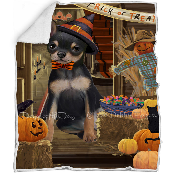Enter at Own Risk Trick or Treat Halloween Chihuahua Dog Blanket BLNKT95088