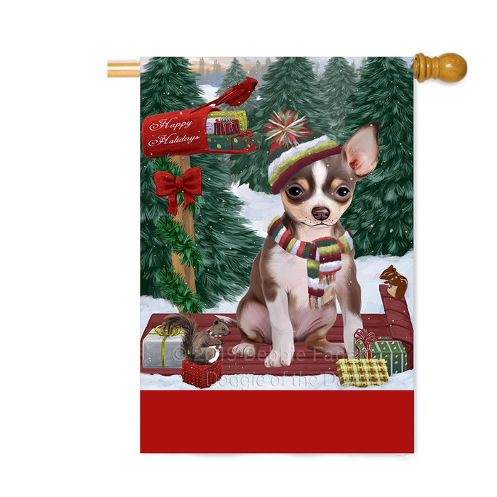 Personalized Merry Christmas Woodland Sled Chihuahua Dog Custom House Flag FLG-DOTD-A61607