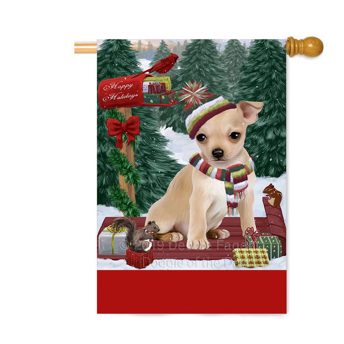Personalized Merry Christmas Woodland Sled Chihuahua Dog Custom House Flag FLG-DOTD-A61608