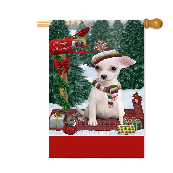 Personalized Merry Christmas Woodland Sled Chihuahua Dog Custom House Flag FLG-DOTD-A61611