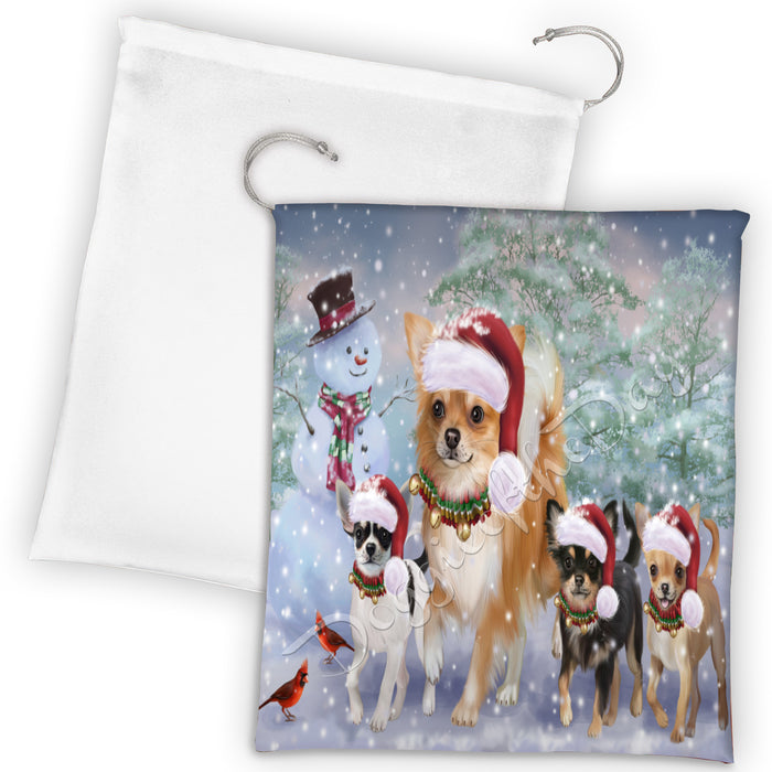 Christmas Running Fammily Chihuahua Dogs Drawstring Laundry or Gift Bag LGB48216