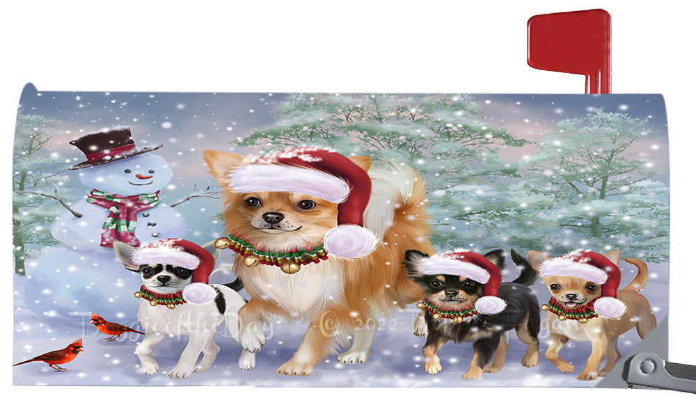 Christmas Running Family Chihuahua Dogs Magnetic Mailbox Cover Both Sides Pet Theme Printed Decorative Letter Box Wrap Case Postbox Thick Magnetic Vinyl Material