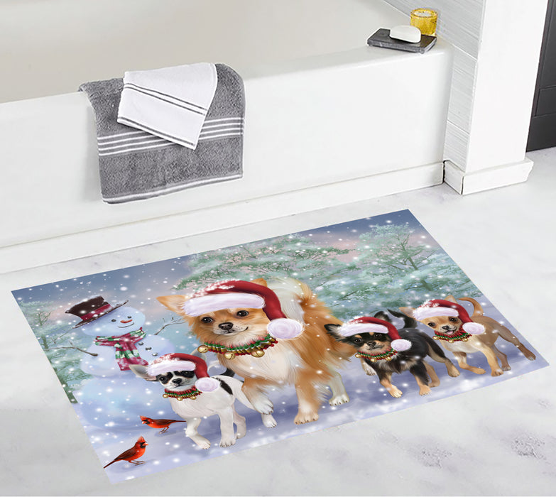 Christmas Running Fammily Chihuahua Dogs Bath Mat