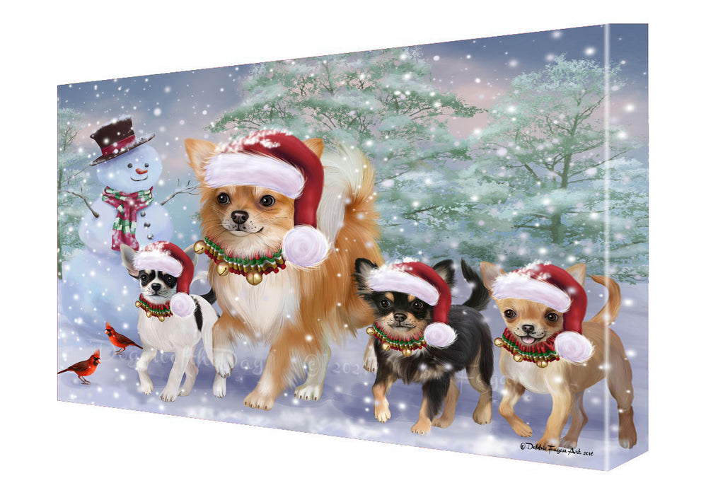 Christmas Running Family Chihuahua Dogs Canvas Wall Art - Premium Quality Ready to Hang Room Decor Wall Art Canvas - Unique Animal Printed Digital Painting for Decoration