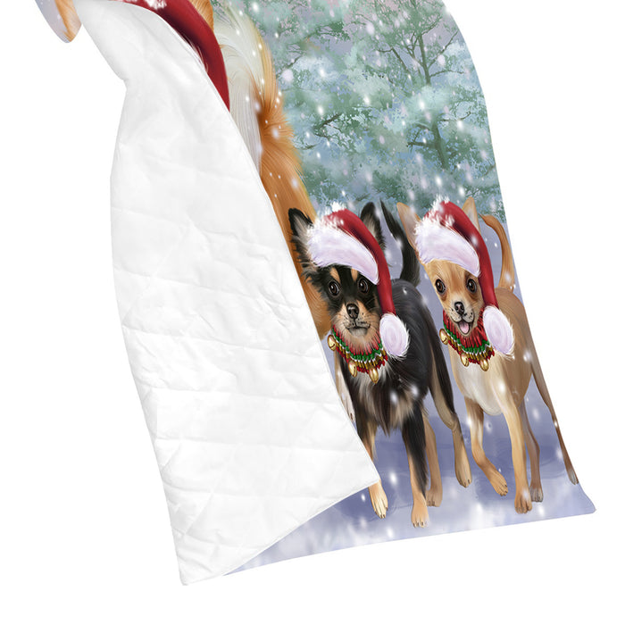 Christmas Running Fammily Chihuahua Dogs Quilt