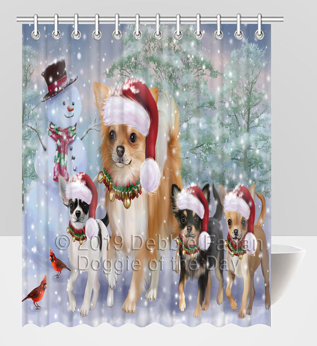 Christmas Running Fammily Chihuahua Dogs Shower Curtain