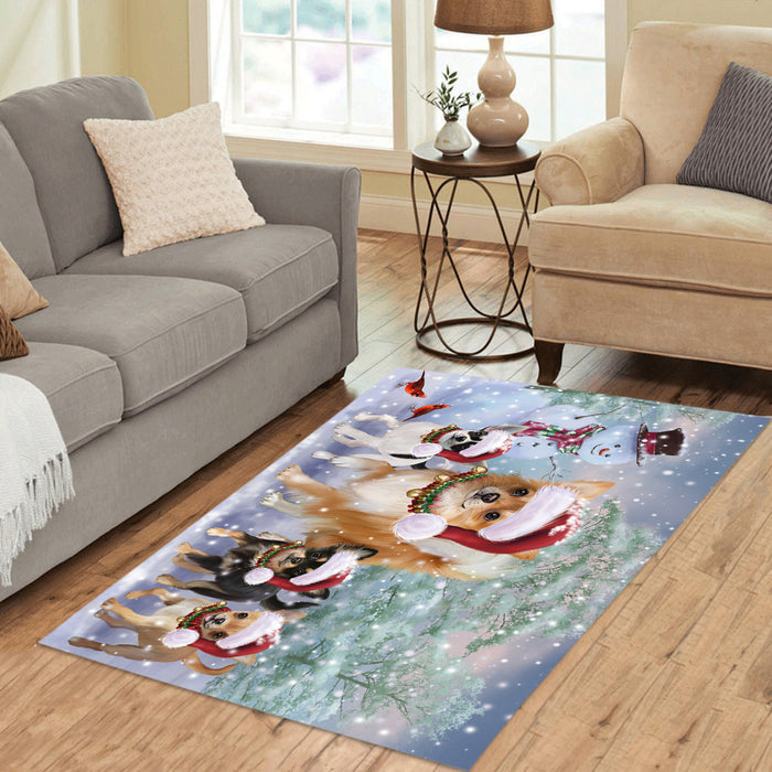 Christmas Running Fammily Chihuahua Dogs Area Rug