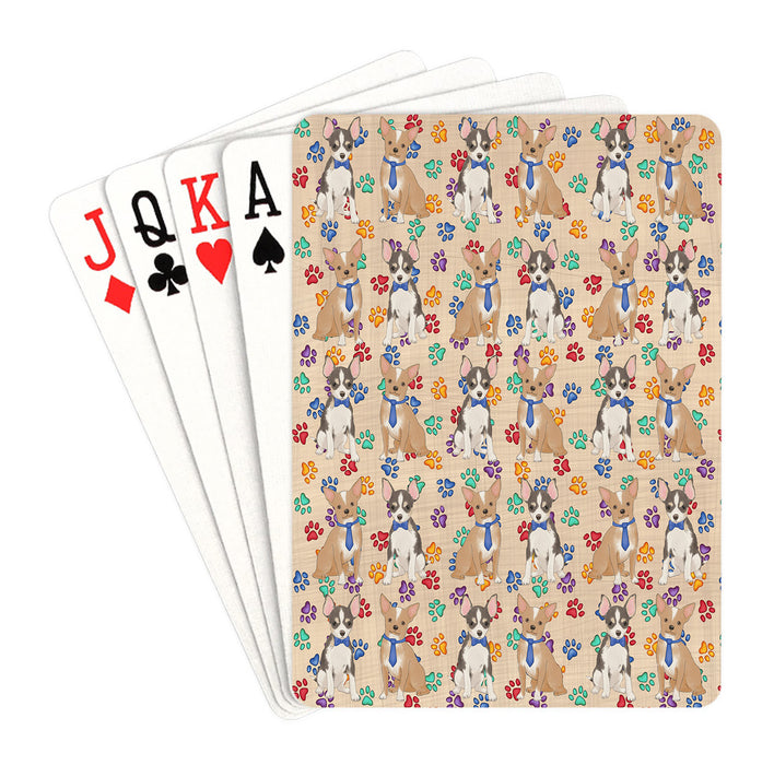 Rainbow Paw Print Chihuahua Dogs Blue Playing Card Decks
