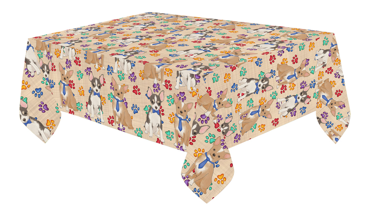 Rainbow Paw Print Chihuahua Dogs Blue Cotton Linen Tablecloth