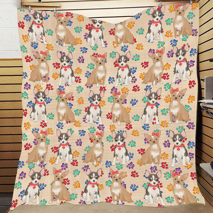 Rainbow Paw Print Chihuahua Dogs Red Quilt