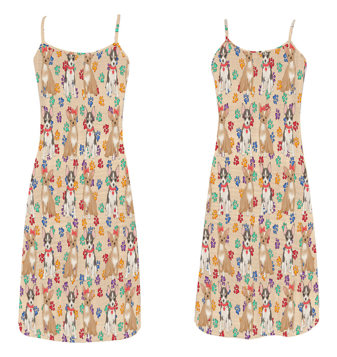 Rainbow Paw Print Chihuahua Dogs Red Alcestis Slip Dress