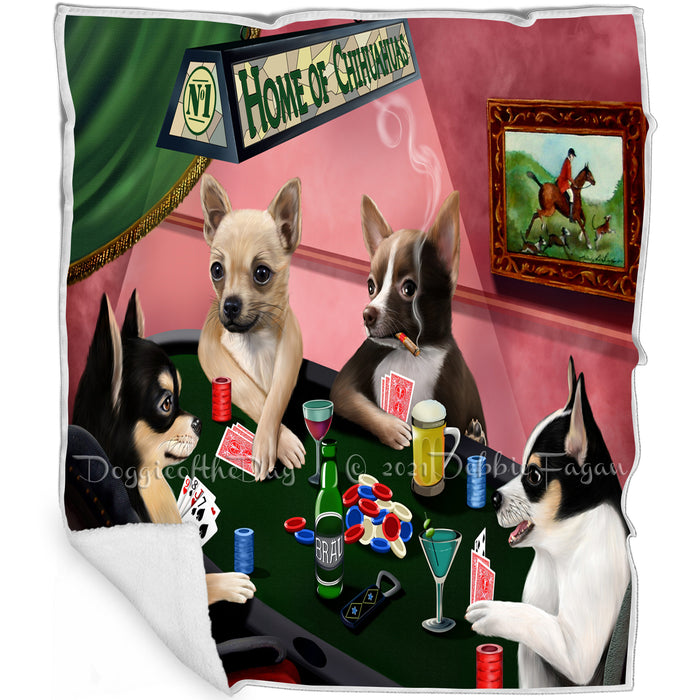 Home of Chihuahua 4 Dogs Playing Poker Blanket