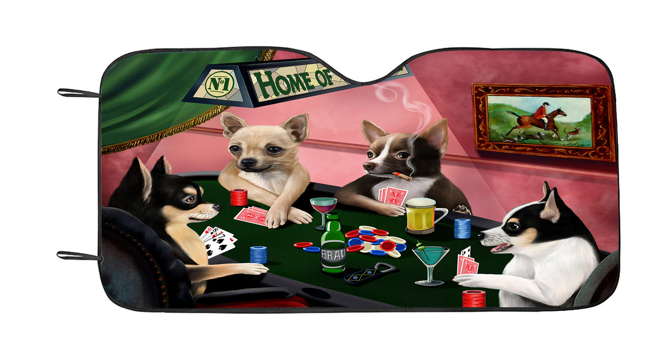 Home of  Chihuahua Dogs Playing Poker Car Sun Shade