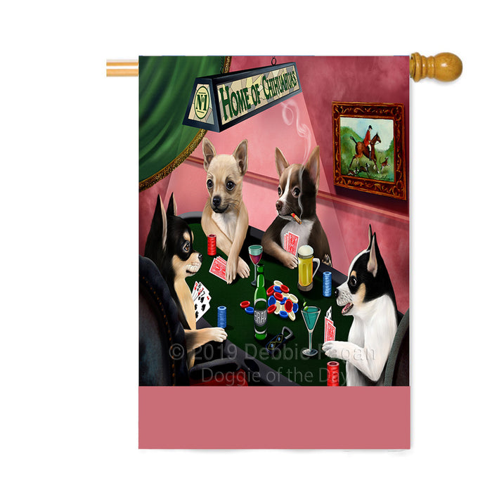 Personalized Home of Chihuahua Dogs Four Dogs Playing Poker Custom House Flag FLG-DOTD-A60313