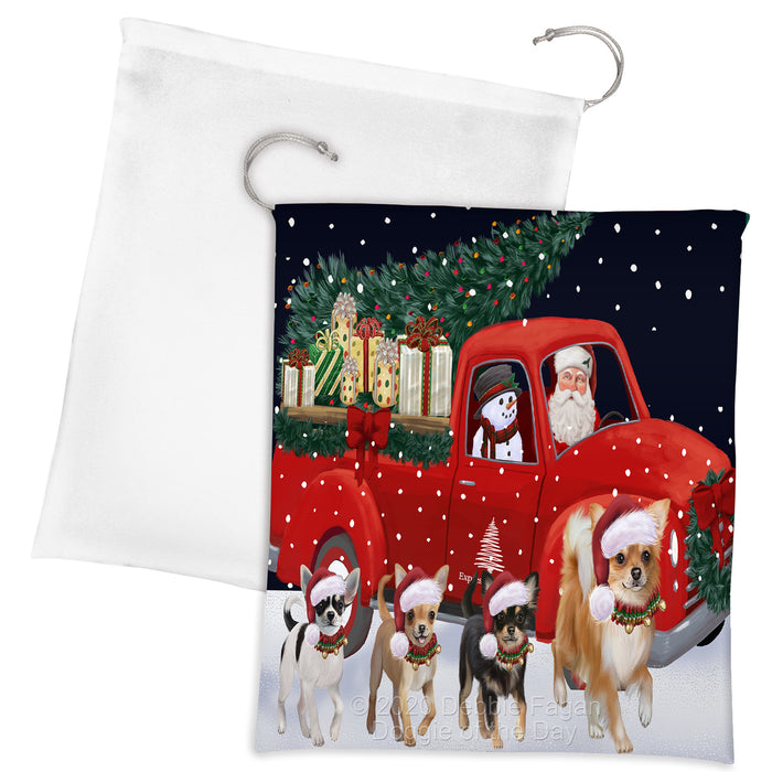 Christmas Express Delivery Red Truck Running Chihuahua Dogs Drawstring Laundry or Gift Bag LGB48890