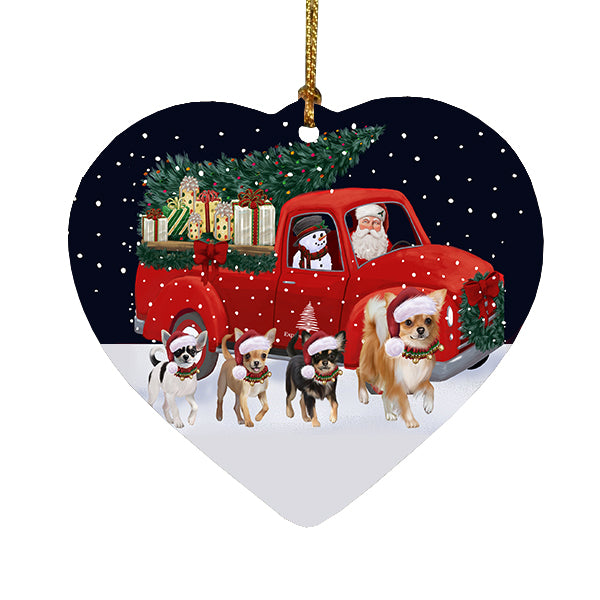 Christmas Express Delivery Red Truck Running Chihuahua Dogs Heart Christmas Ornament RFPOR58081