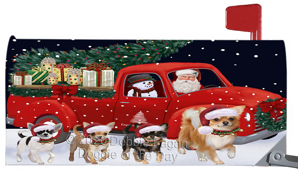 Christmas Express Delivery Red Truck Running Chihuahua Dog Magnetic Mailbox Cover Both Sides Pet Theme Printed Decorative Letter Box Wrap Case Postbox Thick Magnetic Vinyl Material