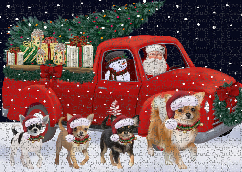 Christmas Express Delivery Red Truck Running Chihuahua Dogs Puzzle with Photo Tin PUZL99656