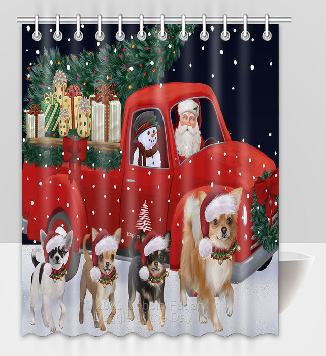 Christmas Express Delivery Red Truck Running Chihuahua Dogs Shower Curtain Bathroom Accessories Decor Bath Tub Screens