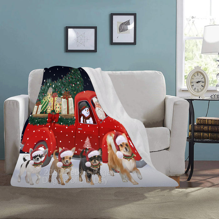 Christmas Express Delivery Red Truck Running Chihuahua Dogs Blanket BLNKT141763